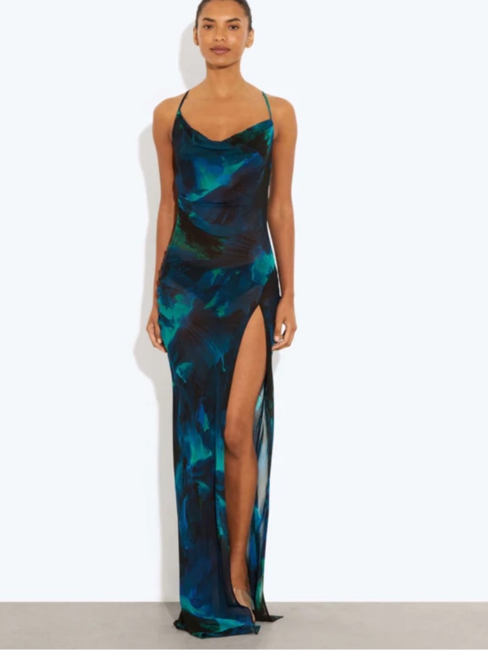 Rat & Boa Rafinha Dress Small Nwt Maxi Slip Silk Cowl Slit Blue Semi Sheer Gown
